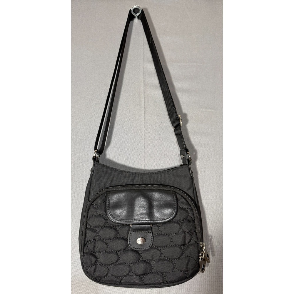 Mosey Nylon Crossbody Travel Organizer Purse Bag Black Quilted POCKETS